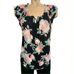 LC Lauren Conrad Black Floral Blouse Size M